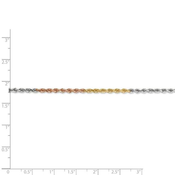 2.5mm, 14k Tri-Color Gold, D/C Solid Rope Chain Necklace, 24 Inch - Picture 5 of 8